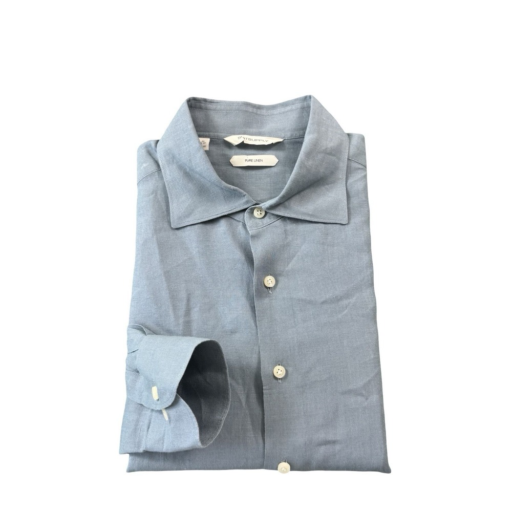 Suit Supply Blue Baird McNutt Irish Linen Spread Collar Shirt Mens 16.5 Tailored
